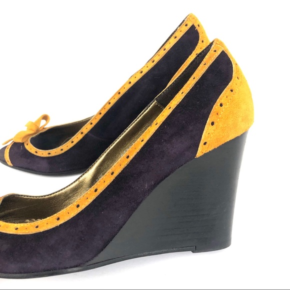 J. Crew Etta Suede Leather Peep Toe Wedge Heel - Picture 2 of 7